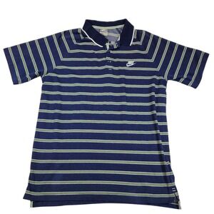 Nike Polo Shirt Mens XL Blue Striped Short Sleeve NikeFIT Dry Golf Cotton
